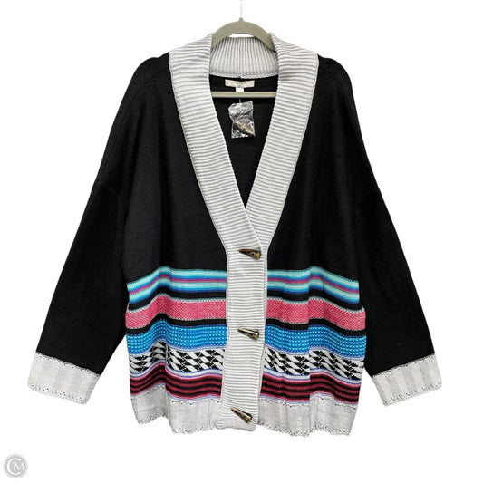 Sweater Cardigan By Woman Within In Black & Grey, Size: 3x