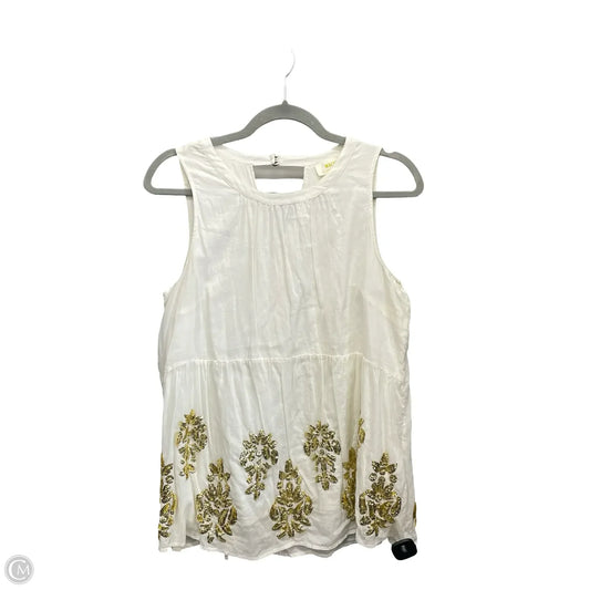 Top Sleeveless By Maeve In Gold & White, Size: M