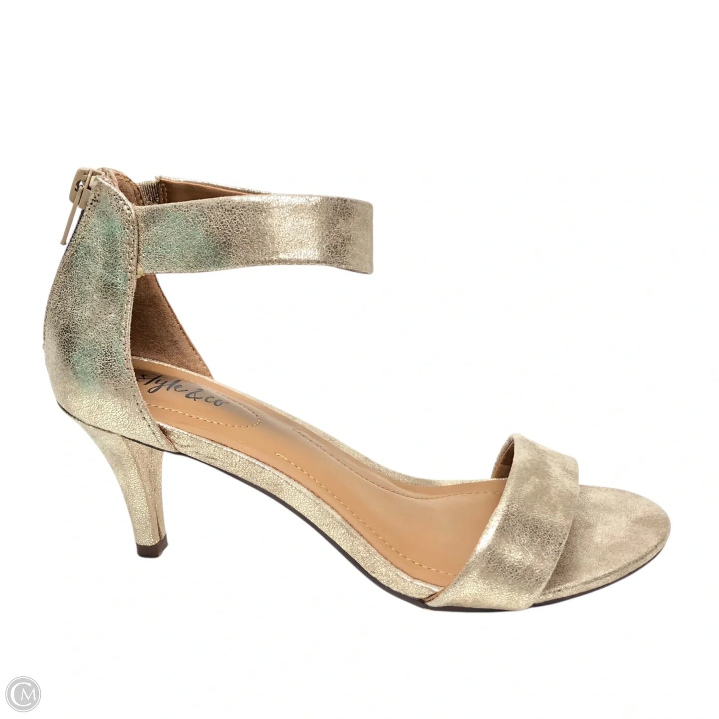 Sandals Heels Kitten By Style And Company In Gold, Size: 6.5