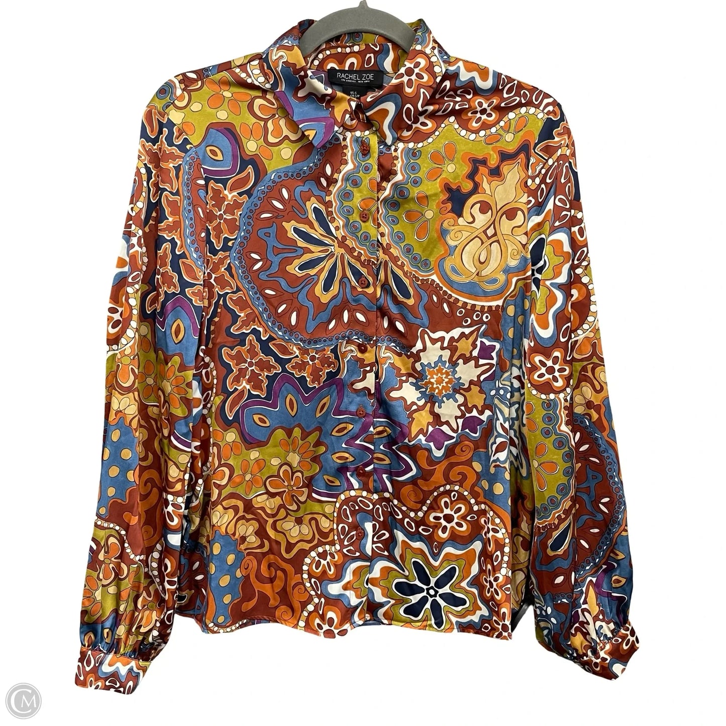 Blouse Long Sleeve By Rachel Zoe In Blue & Orange, Size: S