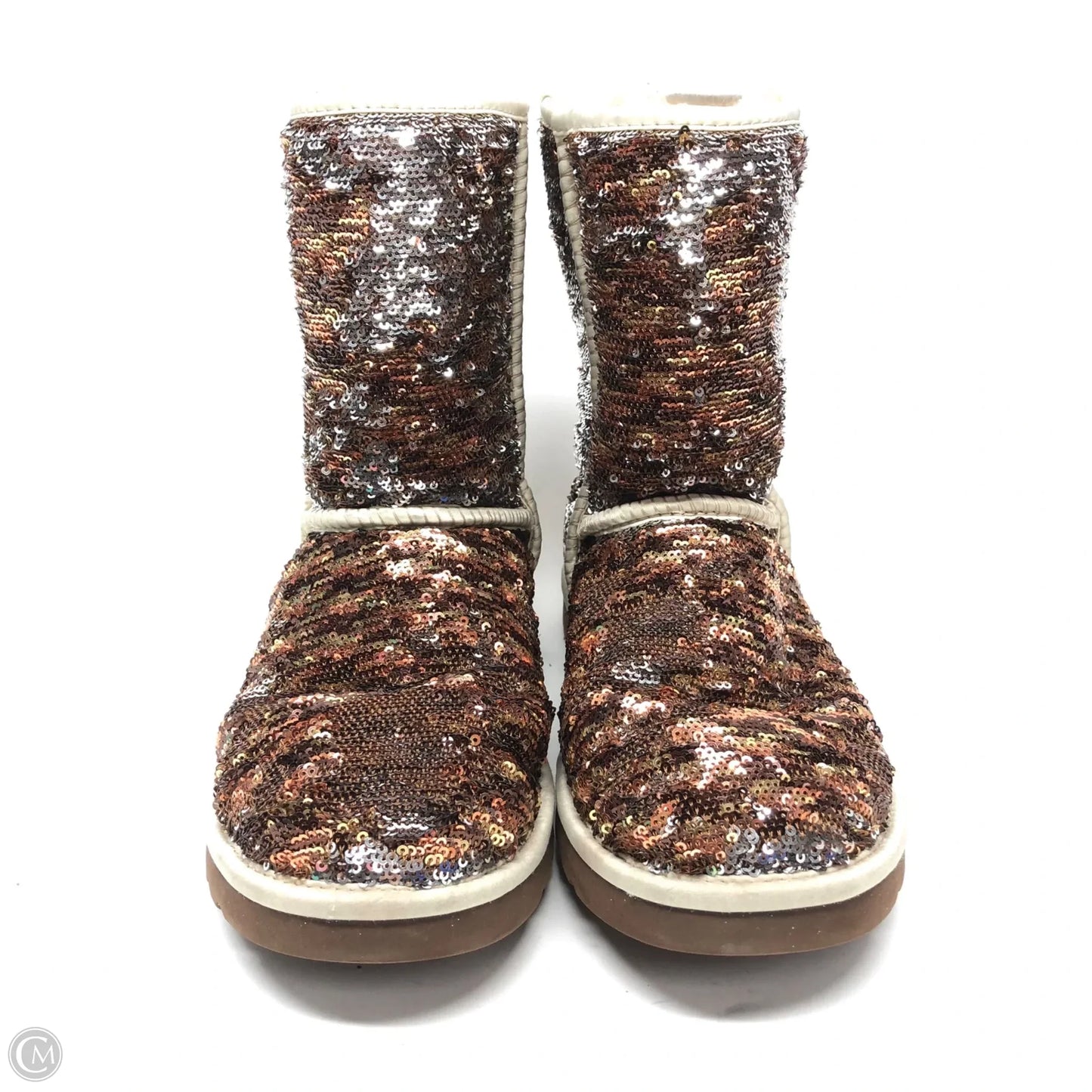 Boots Designer By Ugg In Brown & Silver, Size: 7