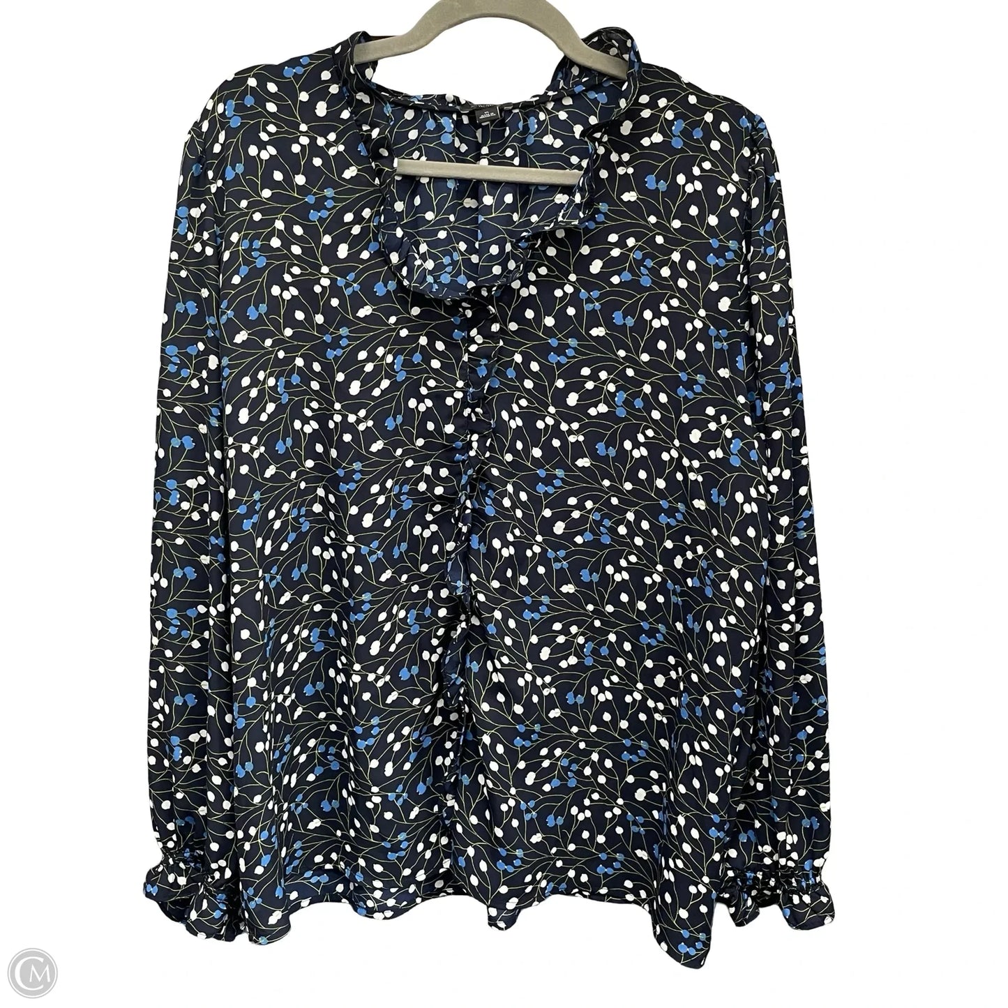 Blouse Long Sleeve By Ann Taylor In Black & Blue, Size: Xl