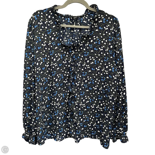 Blouse Long Sleeve By Ann Taylor In Black & Blue, Size: Xl