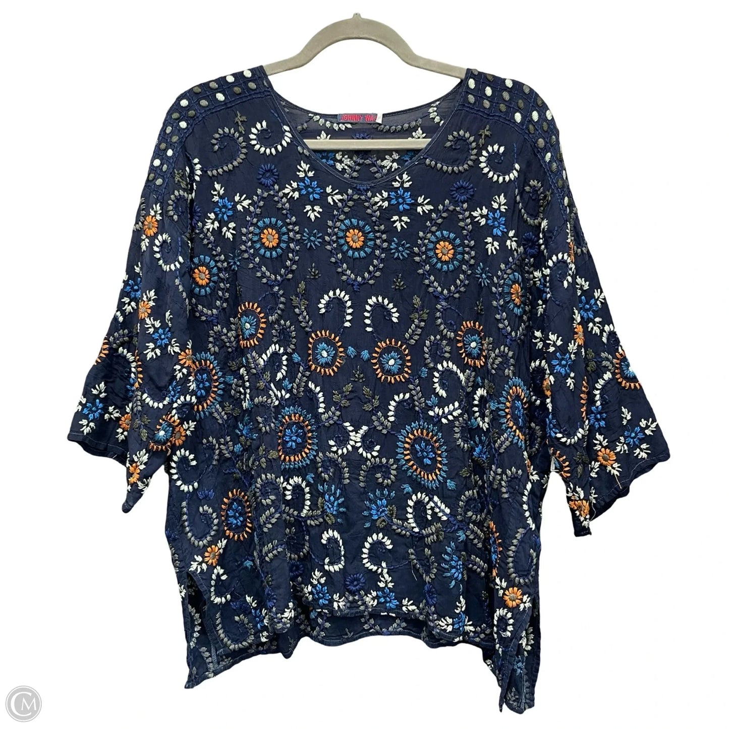 Top Short Sleeve By Johnny Was In Blue & Orange, Size: M