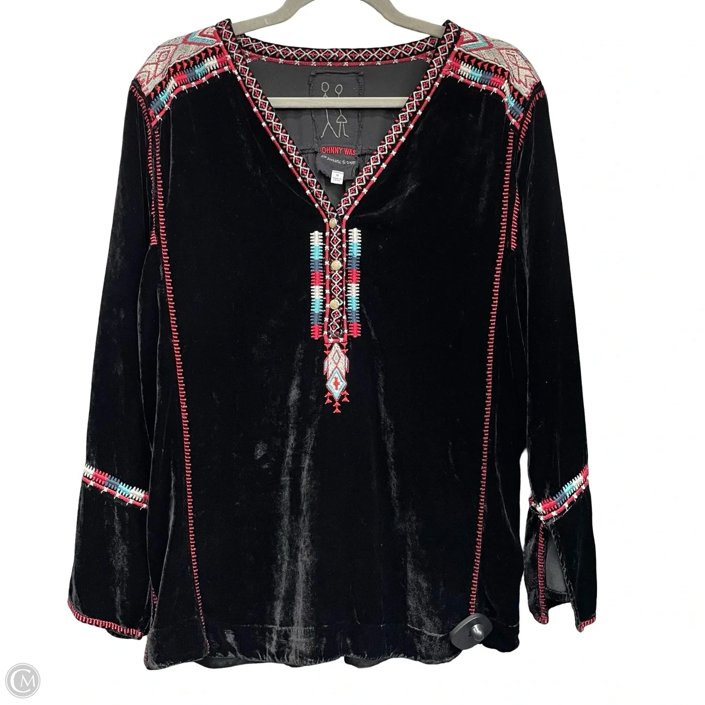 Top Long Sleeve By Johnny Was In Black & Red, Size: M