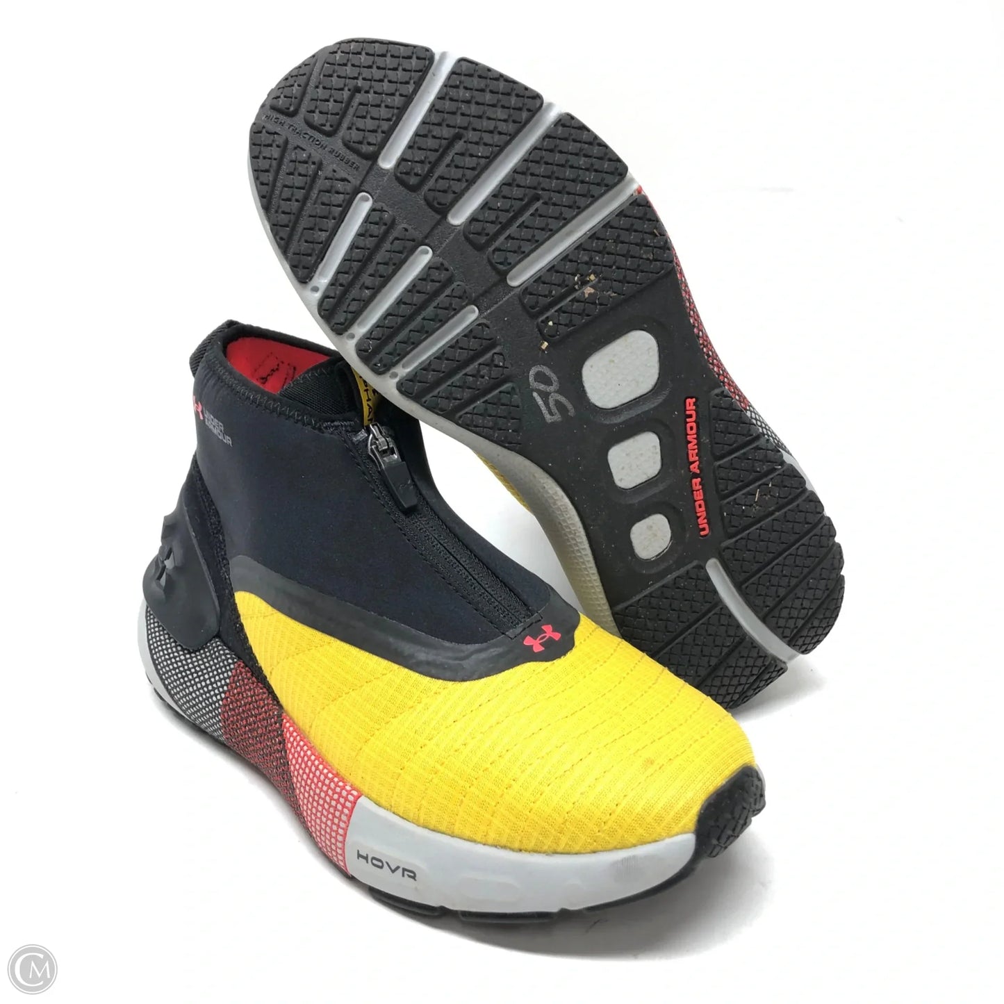 Shoes Sneakers By Under Armour In Black & Yellow, Size: 9