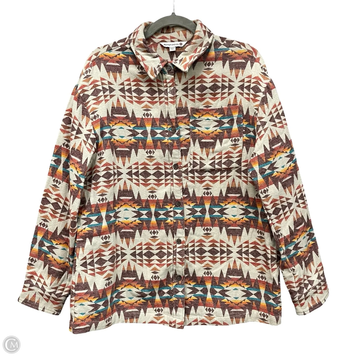Jacket Shirt By Clothes Mentor In Brown & Red, Size: M