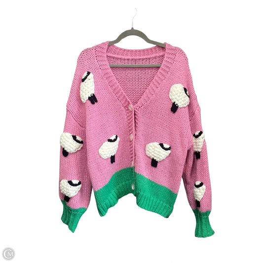 Sweater Cardigan By Cider In Green & Pink, Size: Xl