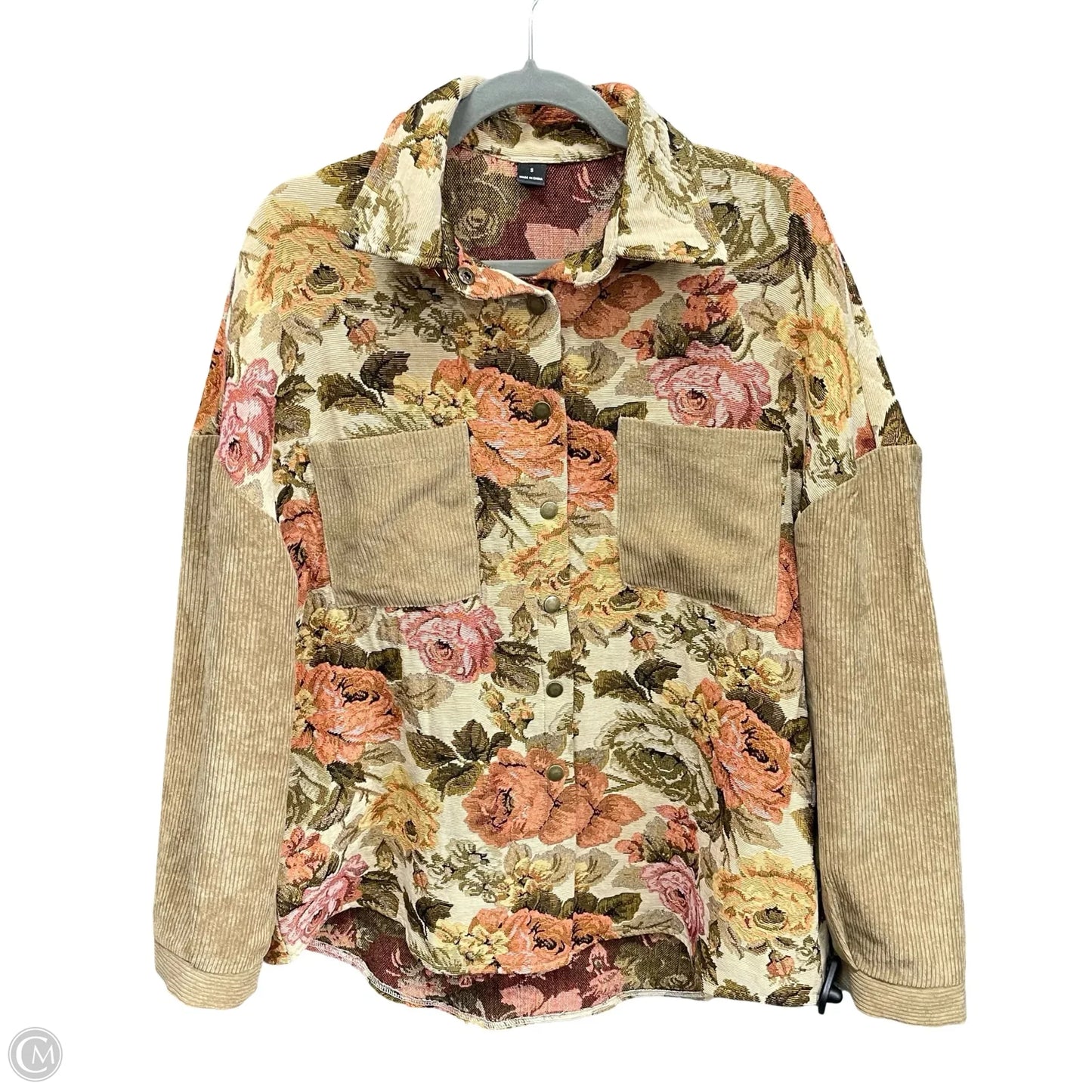 Jacket Shirt By Shein In Orange & Tan, Size: S