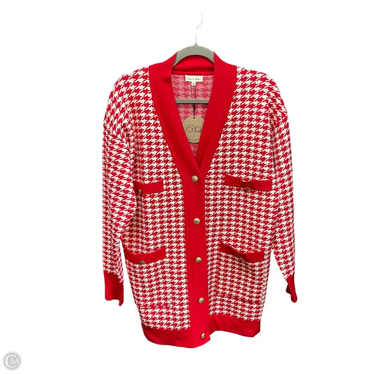 Sweater Cardigan By Clothes Mentor In Red & White, Size: M