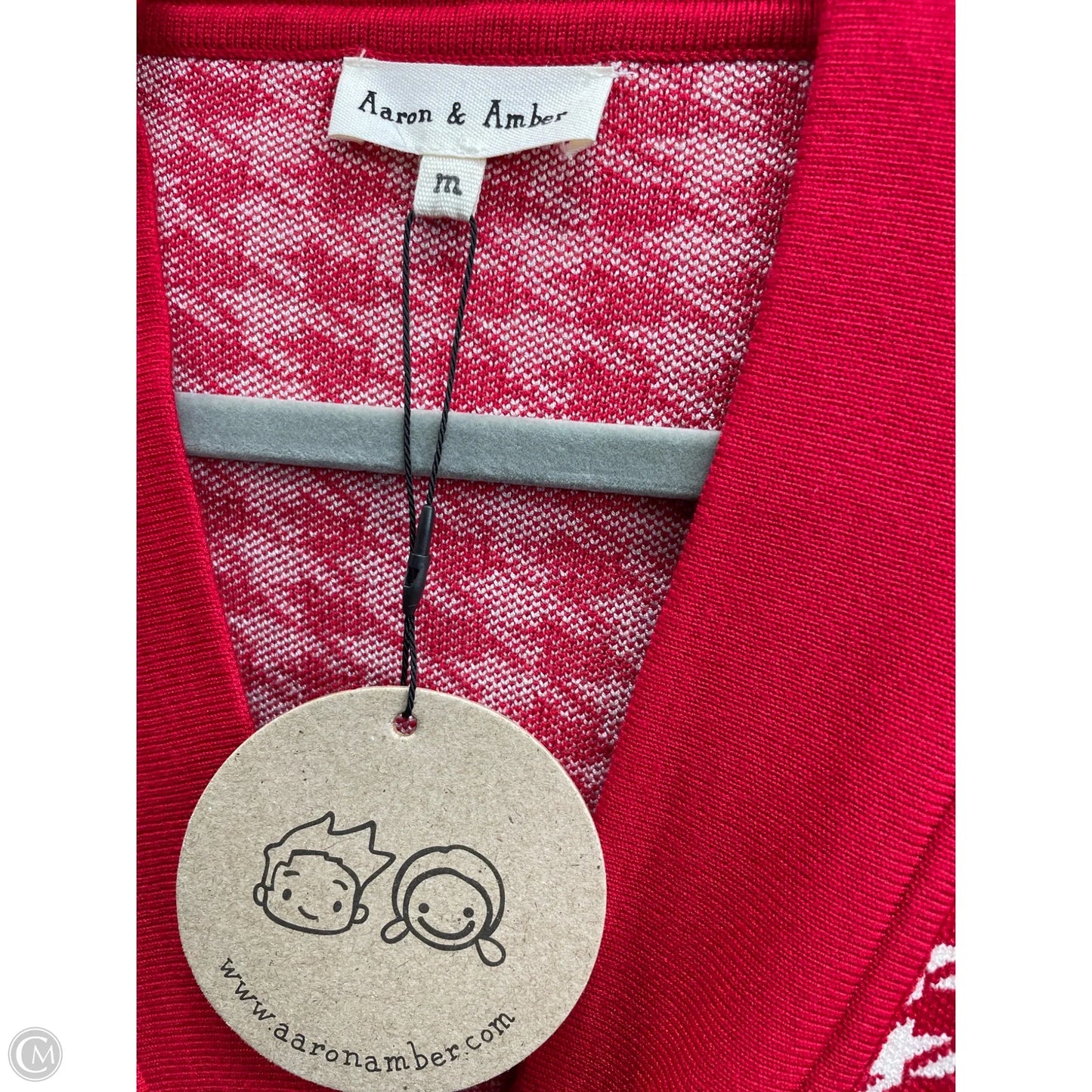Sweater Cardigan By Clothes Mentor In Red & White, Size: M