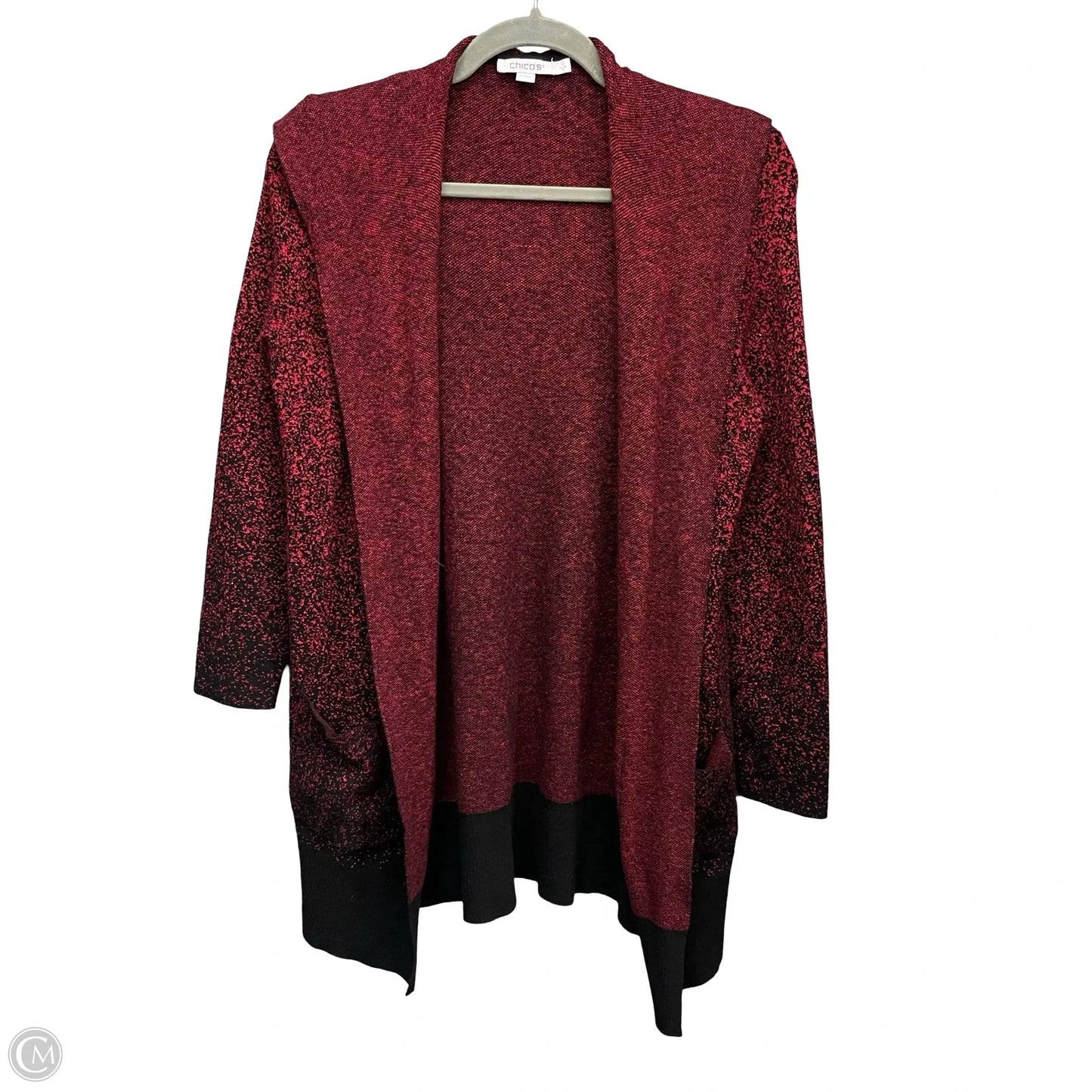 Sweater Cardigan By Chicos In Black & Red, Size: S