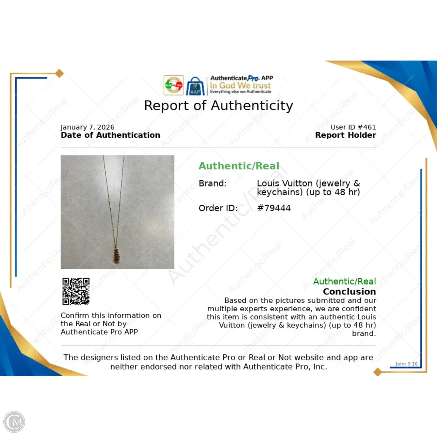 Necklace Luxury Designer By Louis Vuitton