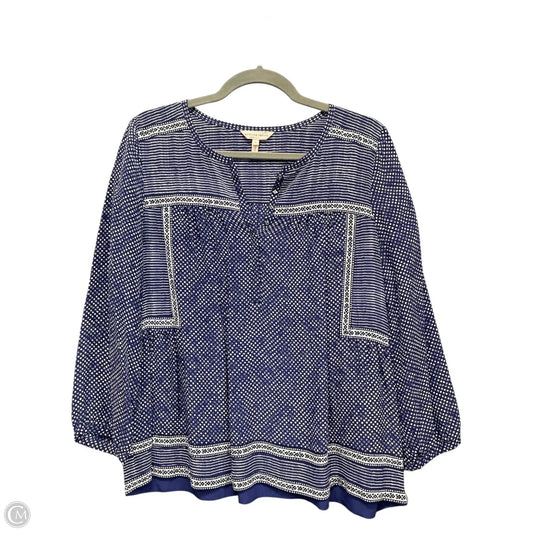 Top Long Sleeve By Rebecca Taylor In Blue & White, Size: 6