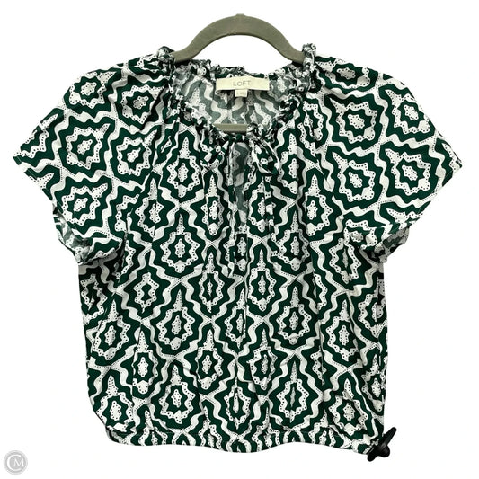 Top Short Sleeve By Loft In Green & White, Size: S