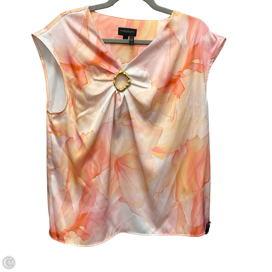Top Sleeveless By Donna Karan In Orange & Pink, Size: L