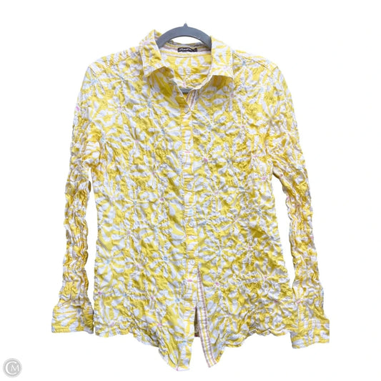 Top Long Sleeve By J Mclaughlin In White & Yellow, Size: S