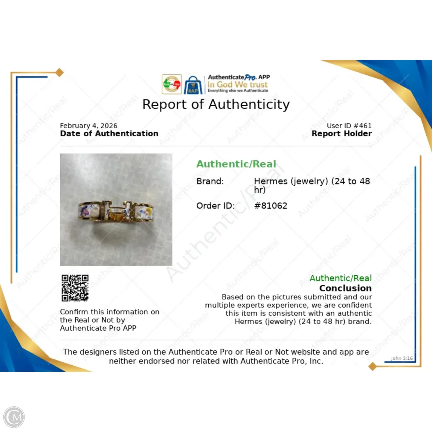 Bracelet Luxury Designer By Hermes, Size: 6.3”