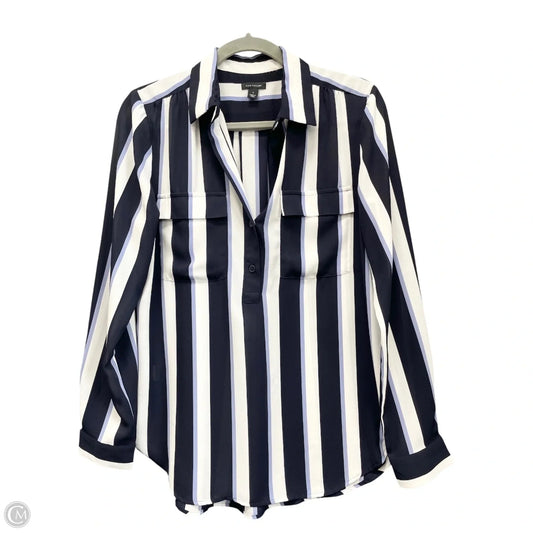 Blouse Long Sleeve By Ann Taylor In Blue & White, Size: S