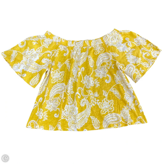 Top Short Sleeve By Chicos In White & Yellow, Size: M