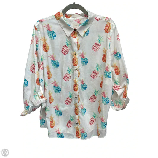 Top 3/4 Sleeve By Chicos In Blue & Red & White, Size: 18