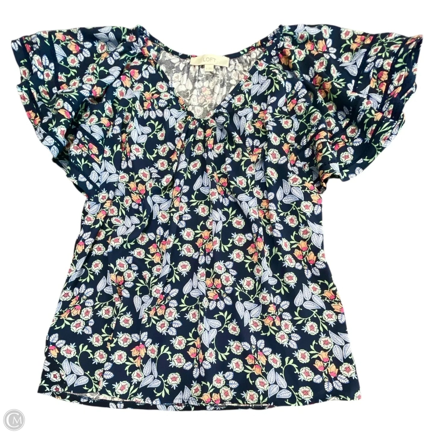 Top Short Sleeve By Loft In Black & Blue, Size: M