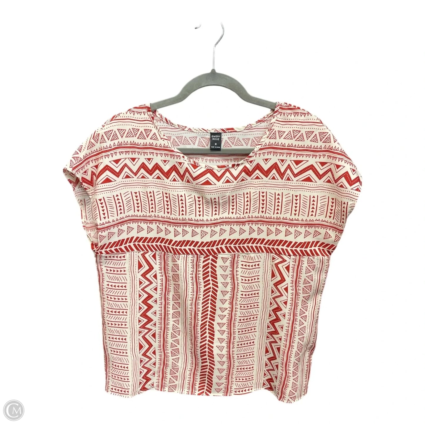Top Short Sleeve By Emery Rose In Cream & Red, Size: M