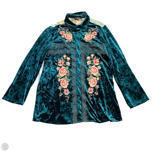 Tunic Long Sleeve By Andree By Unit In Blue & Green, Size: M