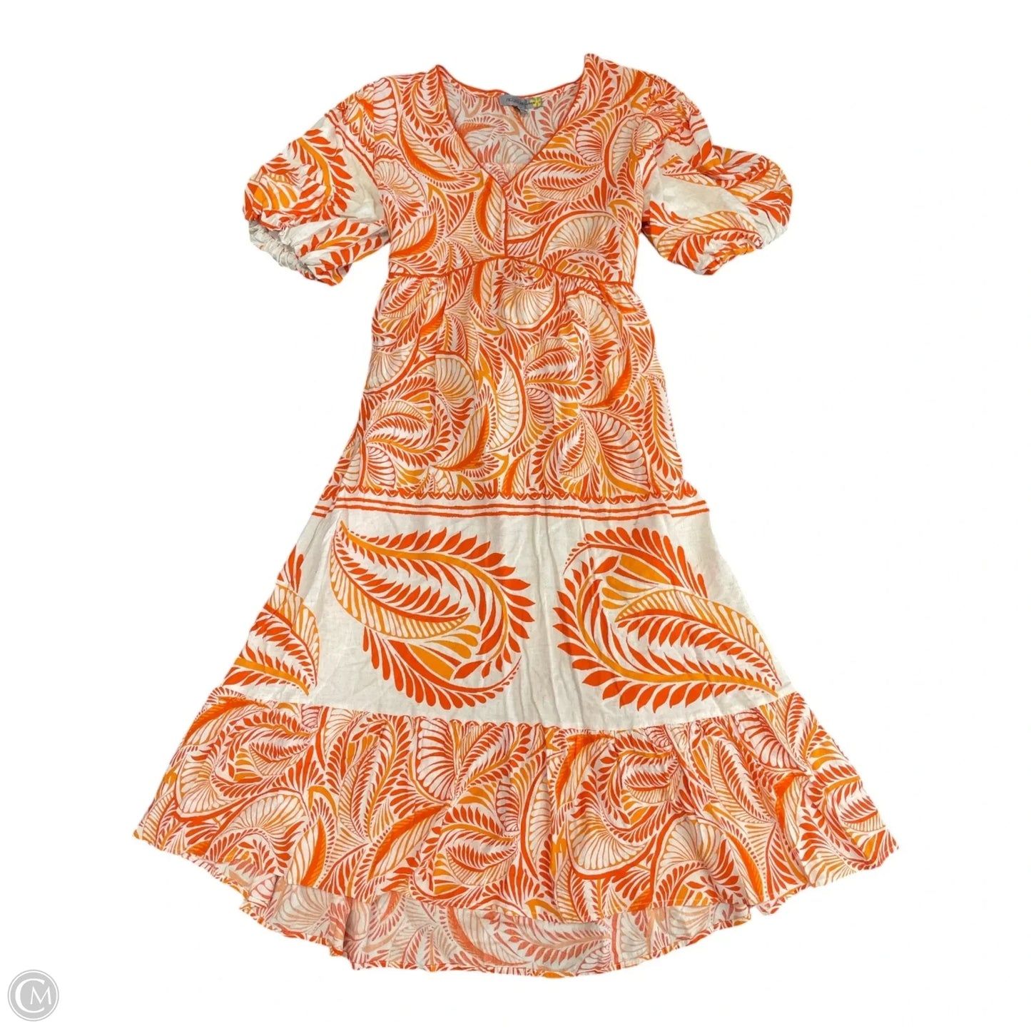 Dress Casual Midi By Figuero & Flower In Orange & White, Size: L