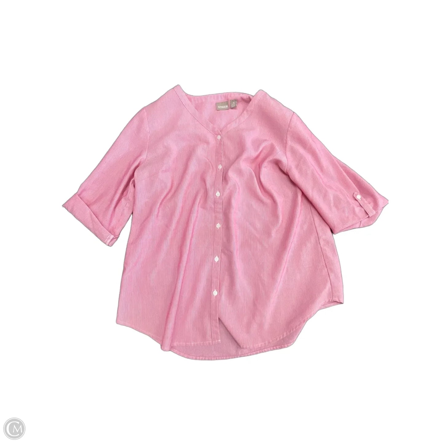 Top Short Sleeve By Chicos In Pink & White, Size: L