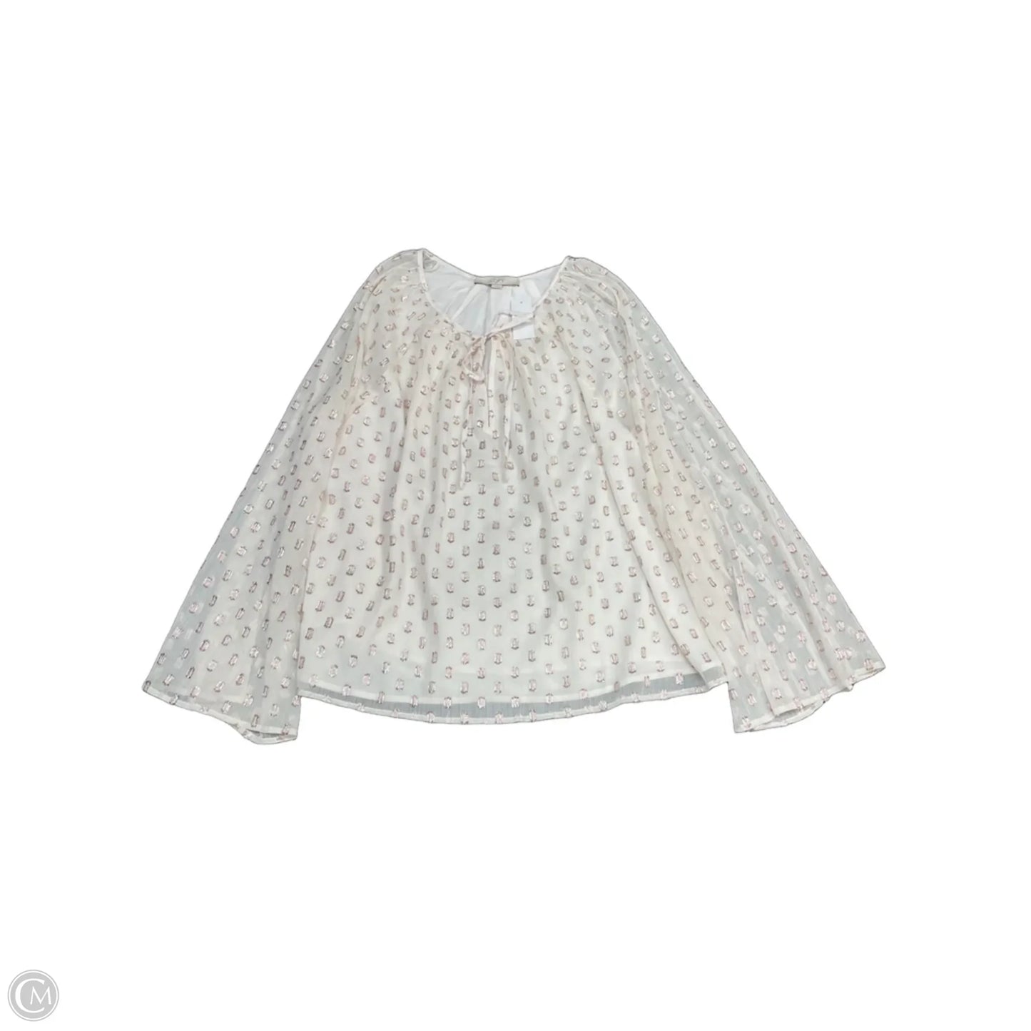 Blouse Long Sleeve By Loft In Pink & White, Size: L