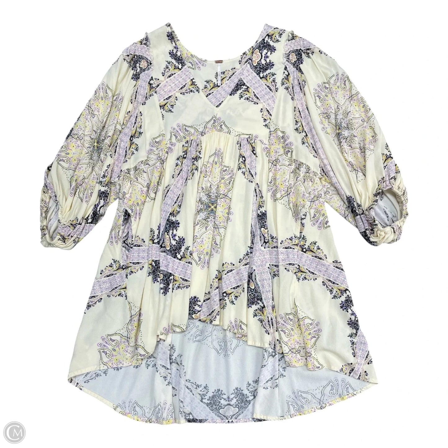 Tunic Long Sleeve By Free People In Cream & Purple, Size: M