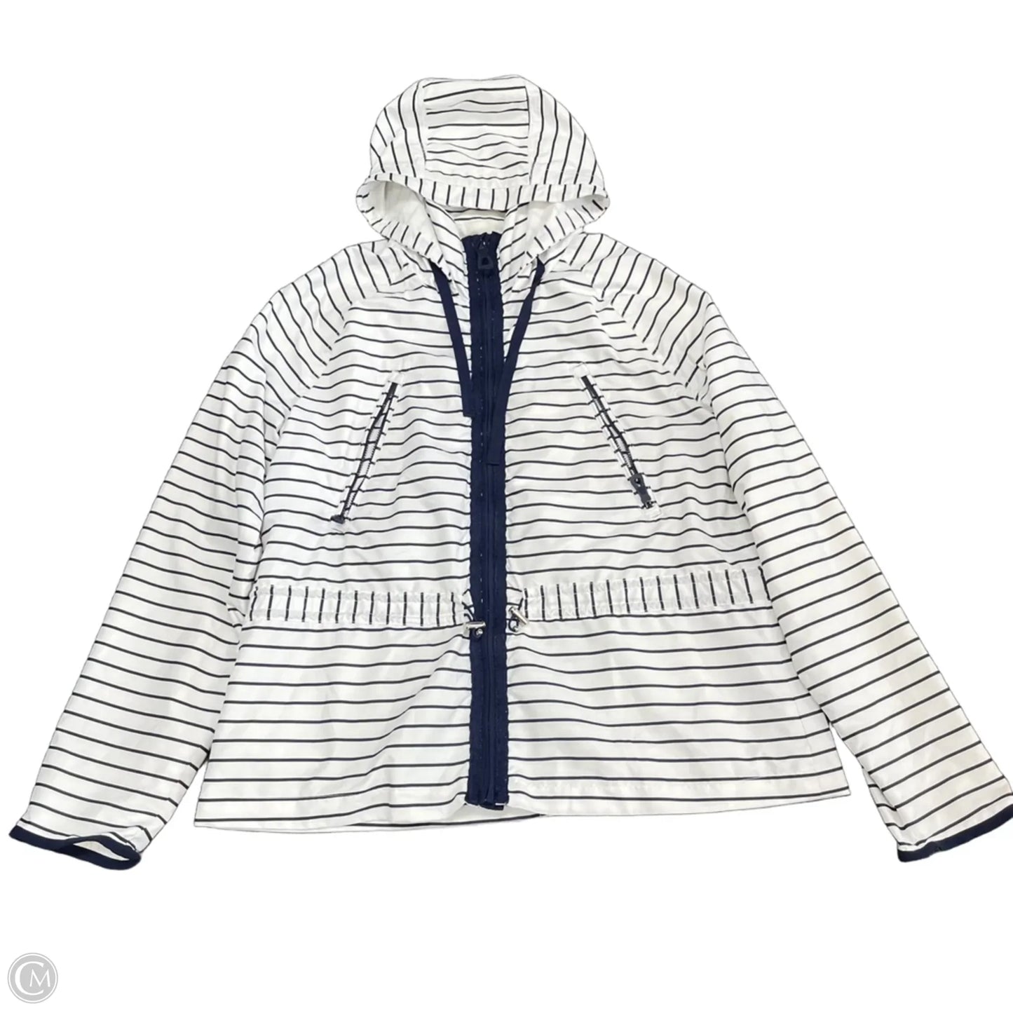 Jacket Windbreaker By Lauren By Ralph Lauren In Blue & White, Size: L