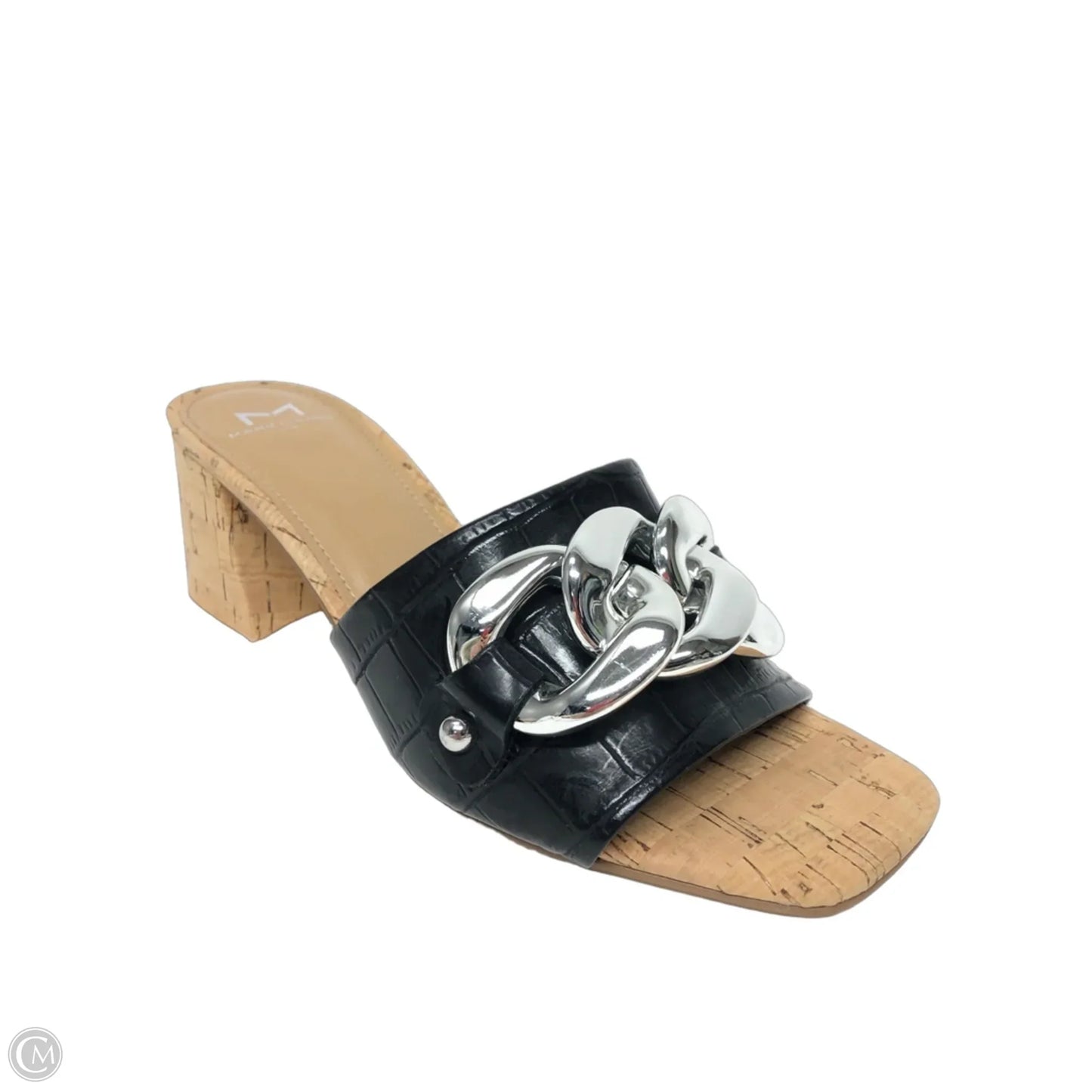 Sandals Heels Block By Marc Fisher In Black & Silver, Size: 7