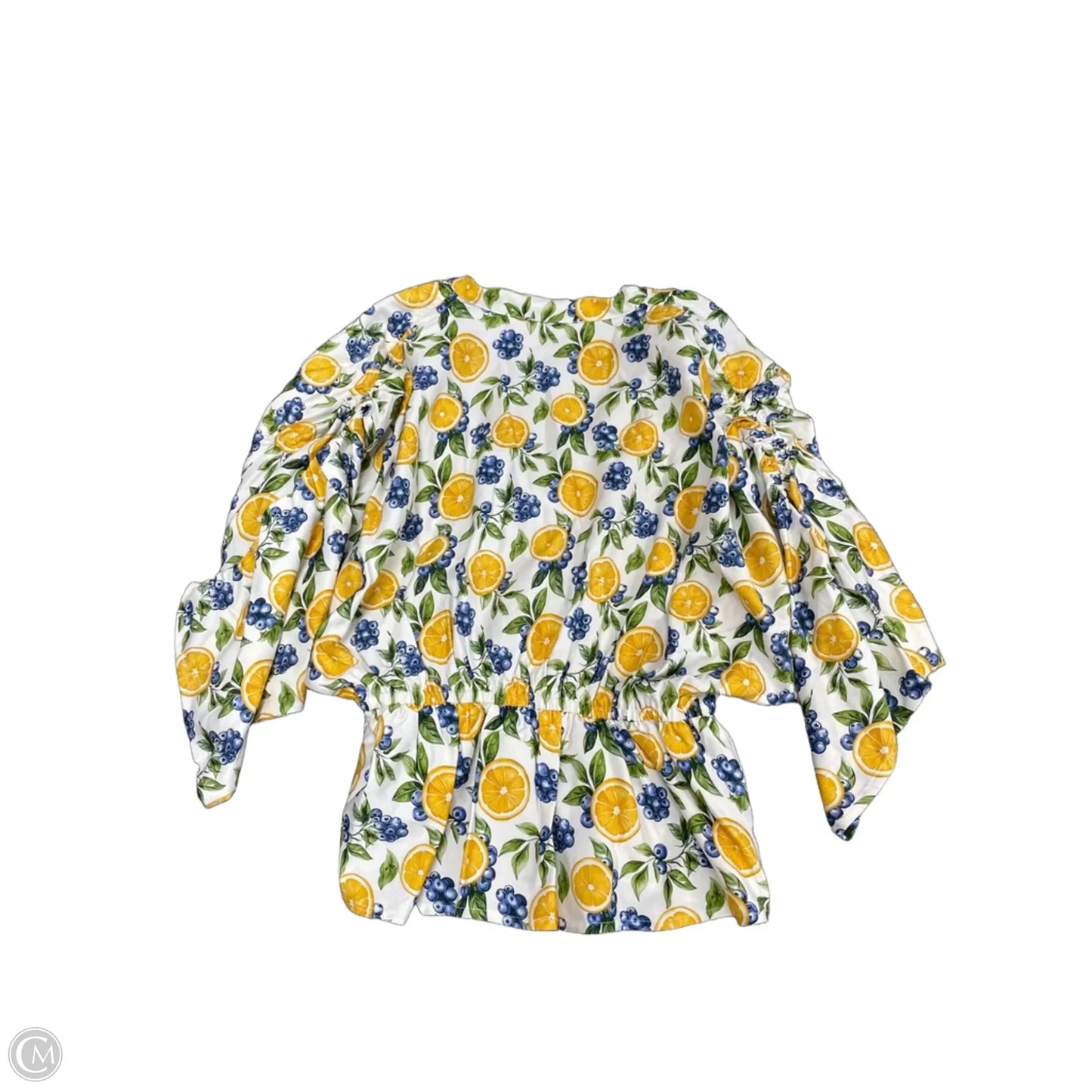 Top Short Sleeve By Anthropologie In Blue & Yellow, Size: L