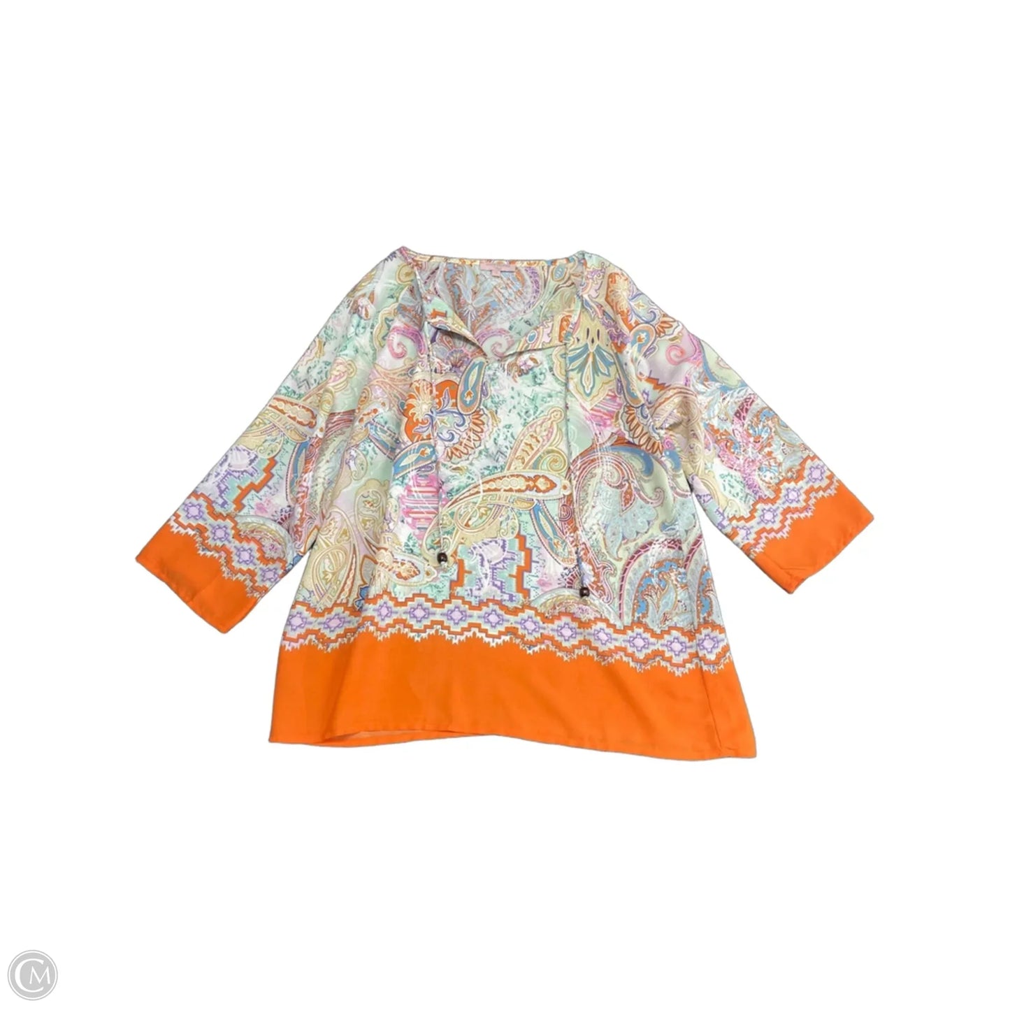 Top Long Sleeve By Saint Tropez In Orange & Pink, Size: M