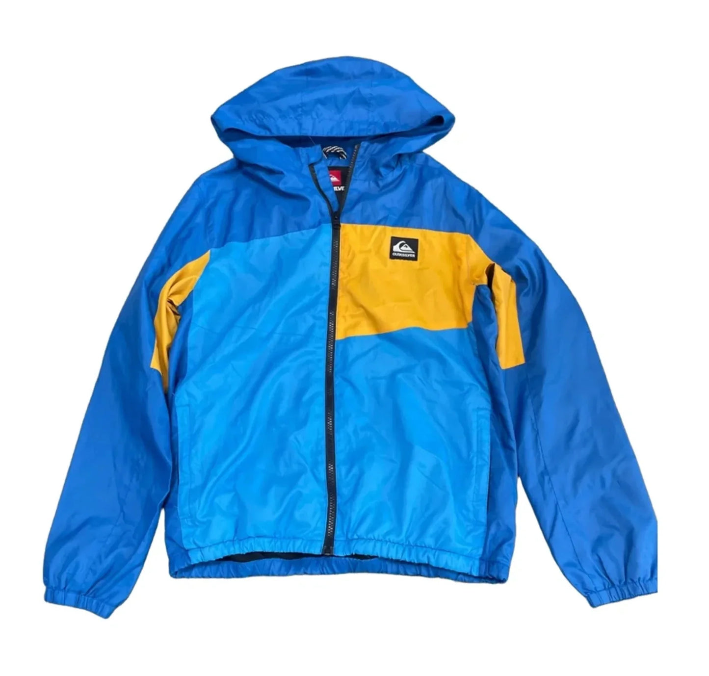 Jacket Windbreaker By Quicksilver In Blue & Yellow, Size: L