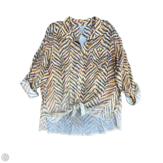 Top Long Sleeve By Multiples In Orange & White, Size: 1x