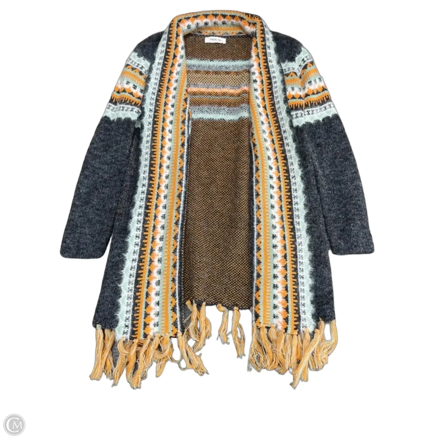 Sweater Cardigan By Clothes Mentor In Grey & Orange, Size: M