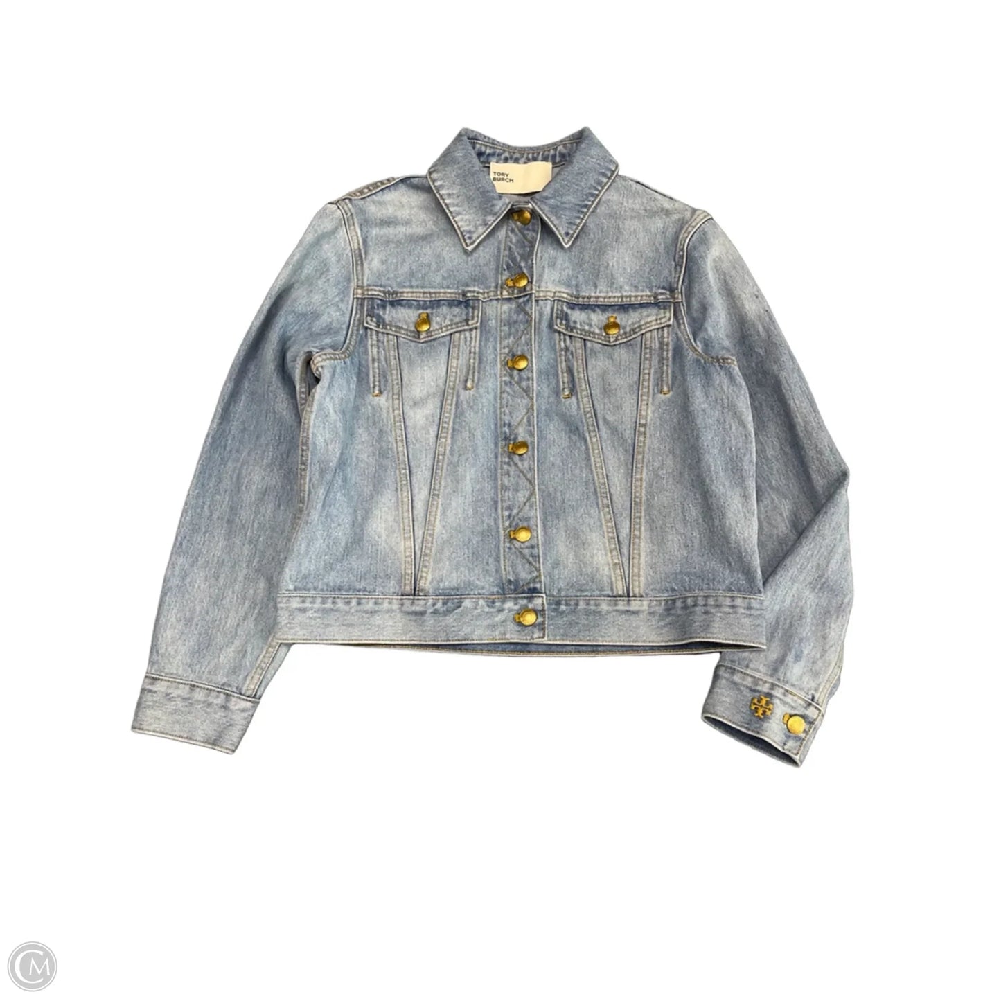 Jacket Designer By Tory Burch In Blue Denim, Size: 2