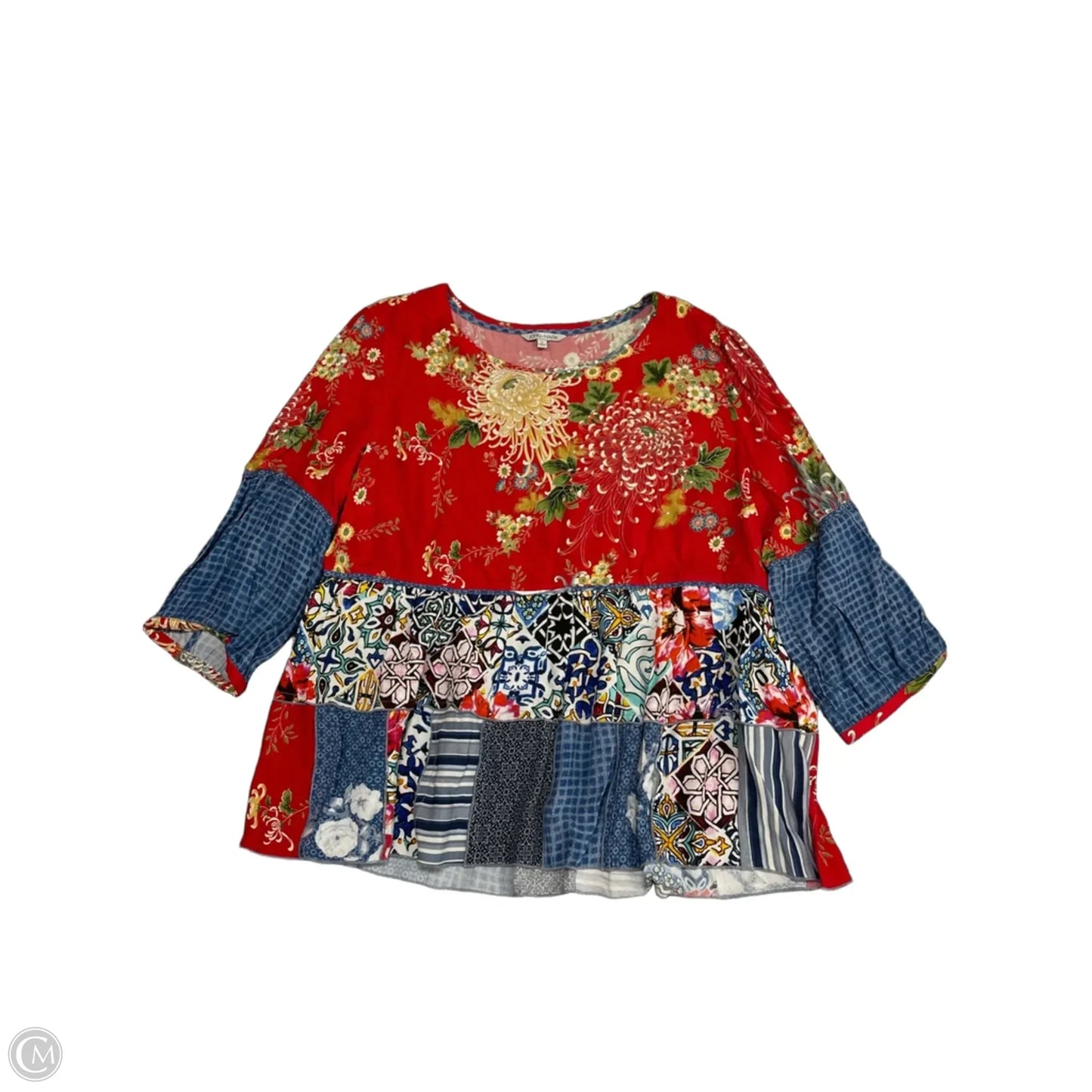 Top 3/4 Sleeve By John Mark In Blue & Red, Size: L