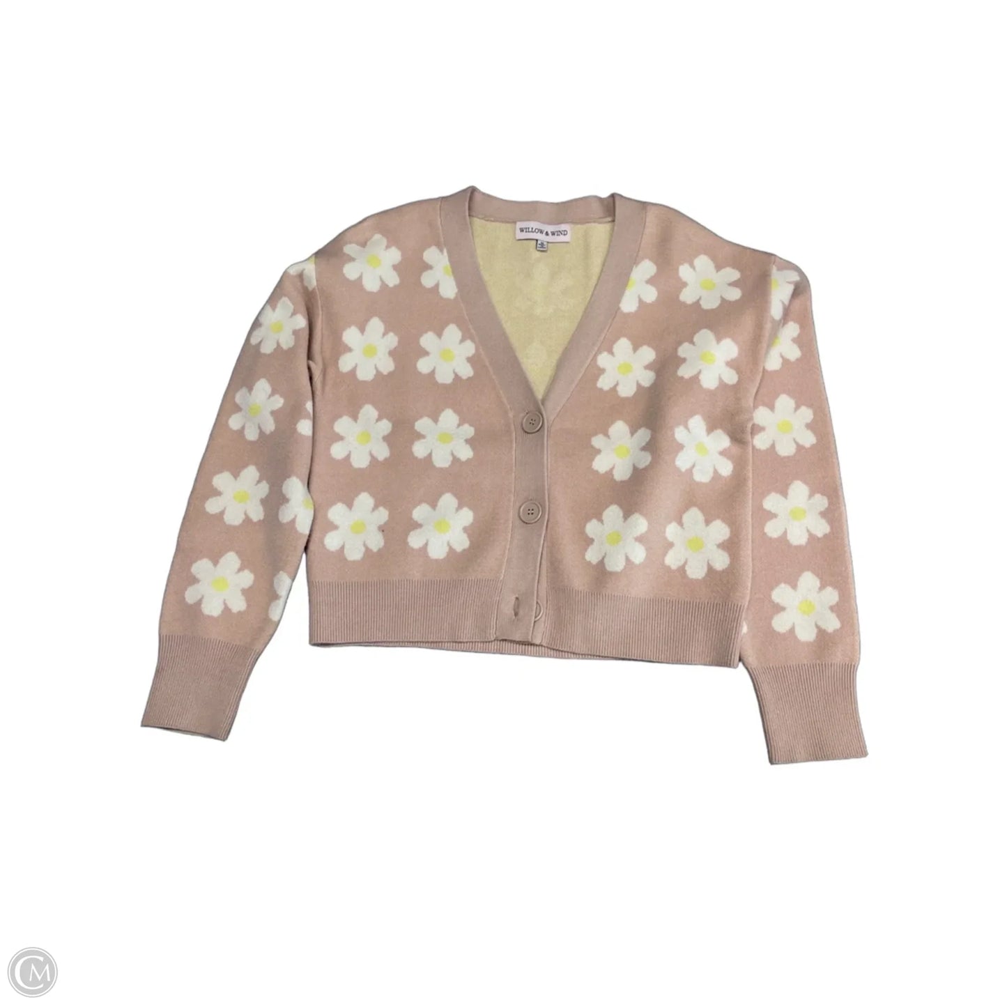 Sweater Cardigan By Clothes Mentor In Pink & White, Size: M