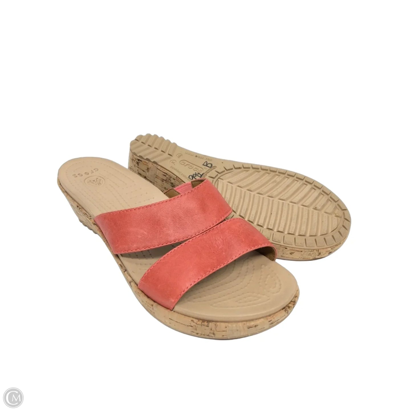 Sandals Heels Wedge By Crocs In Coral, Size: 8