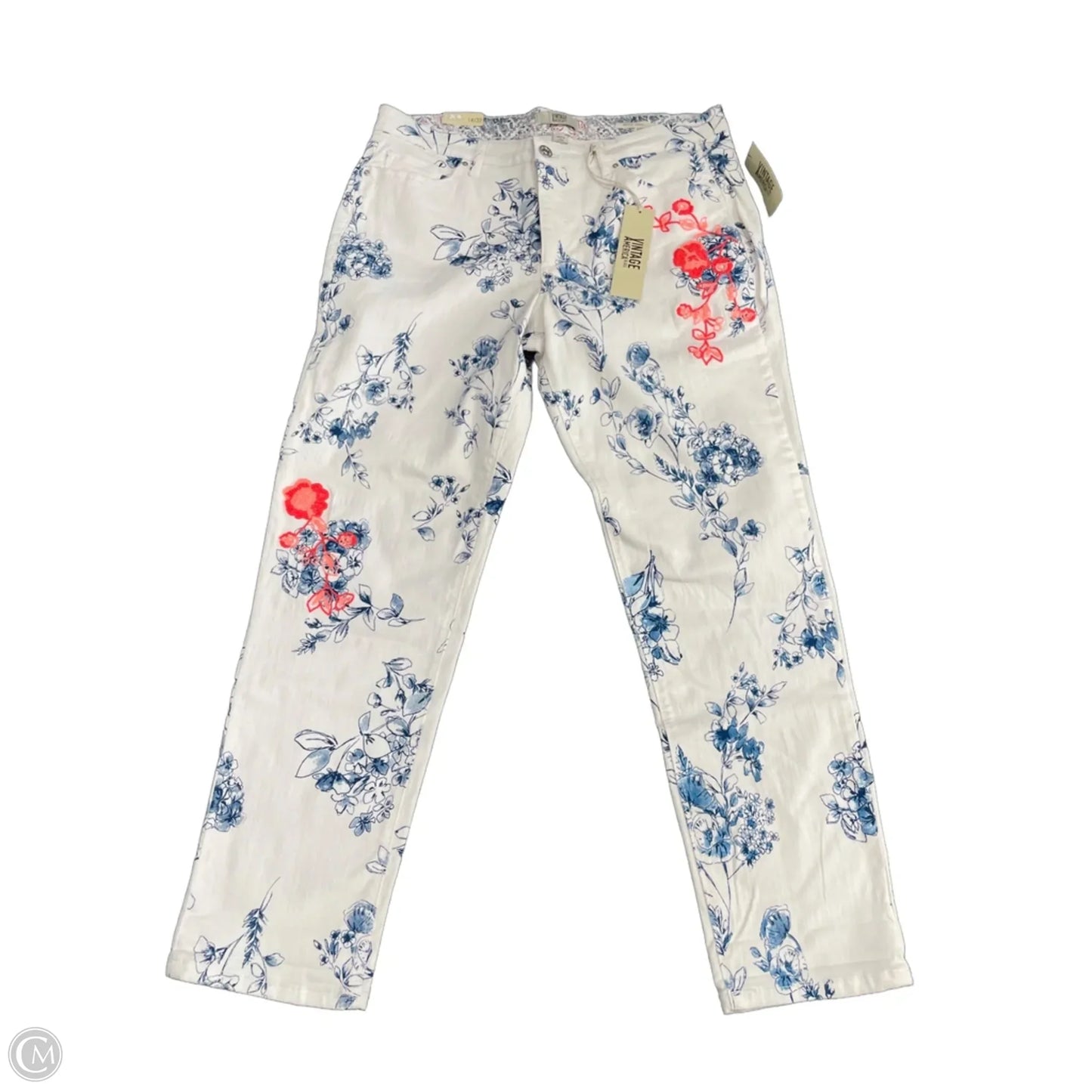 Jeans Straight By Vintage America In Blue & White, Size: 14