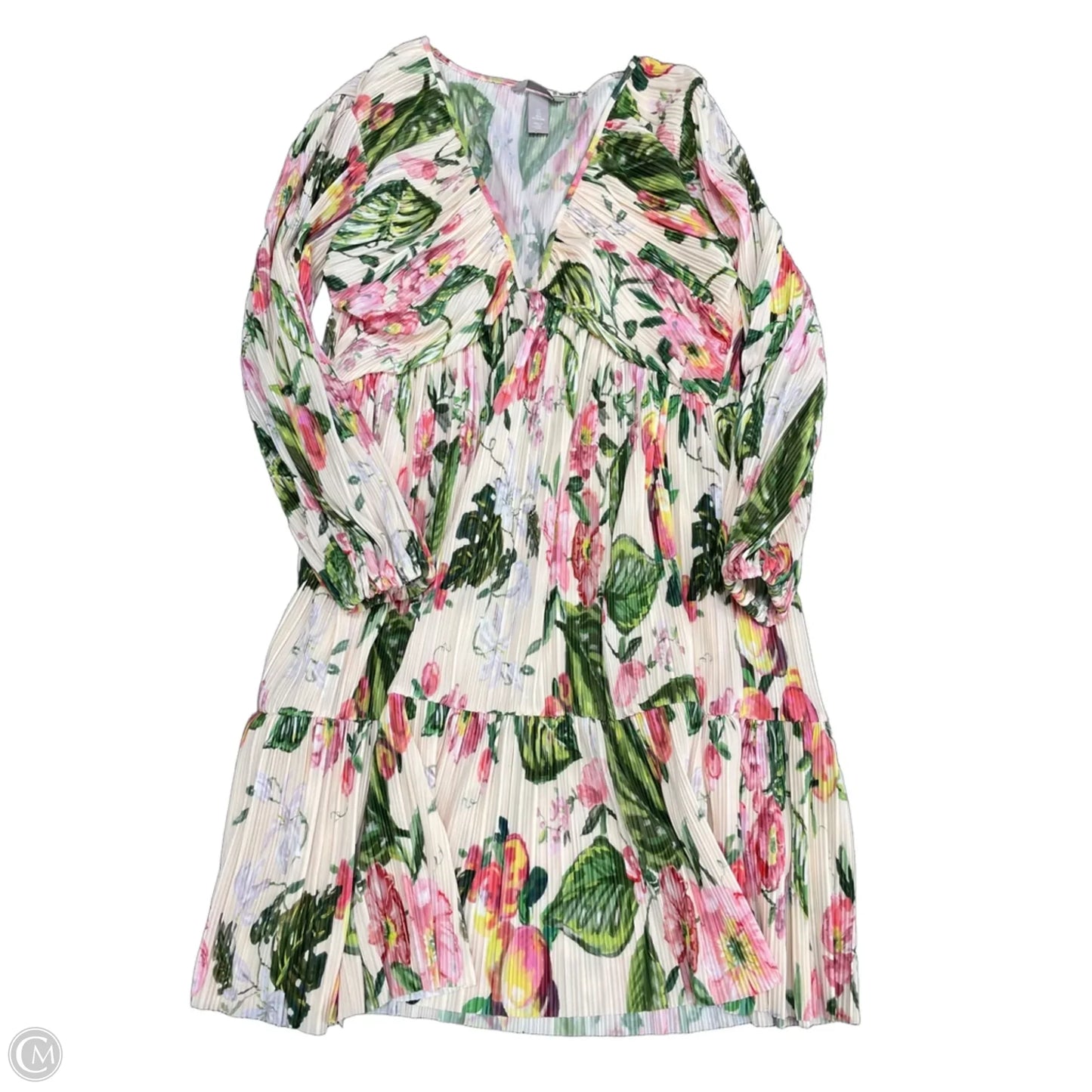 Dress Casual Short By H&m In Cream & Green, Size: L