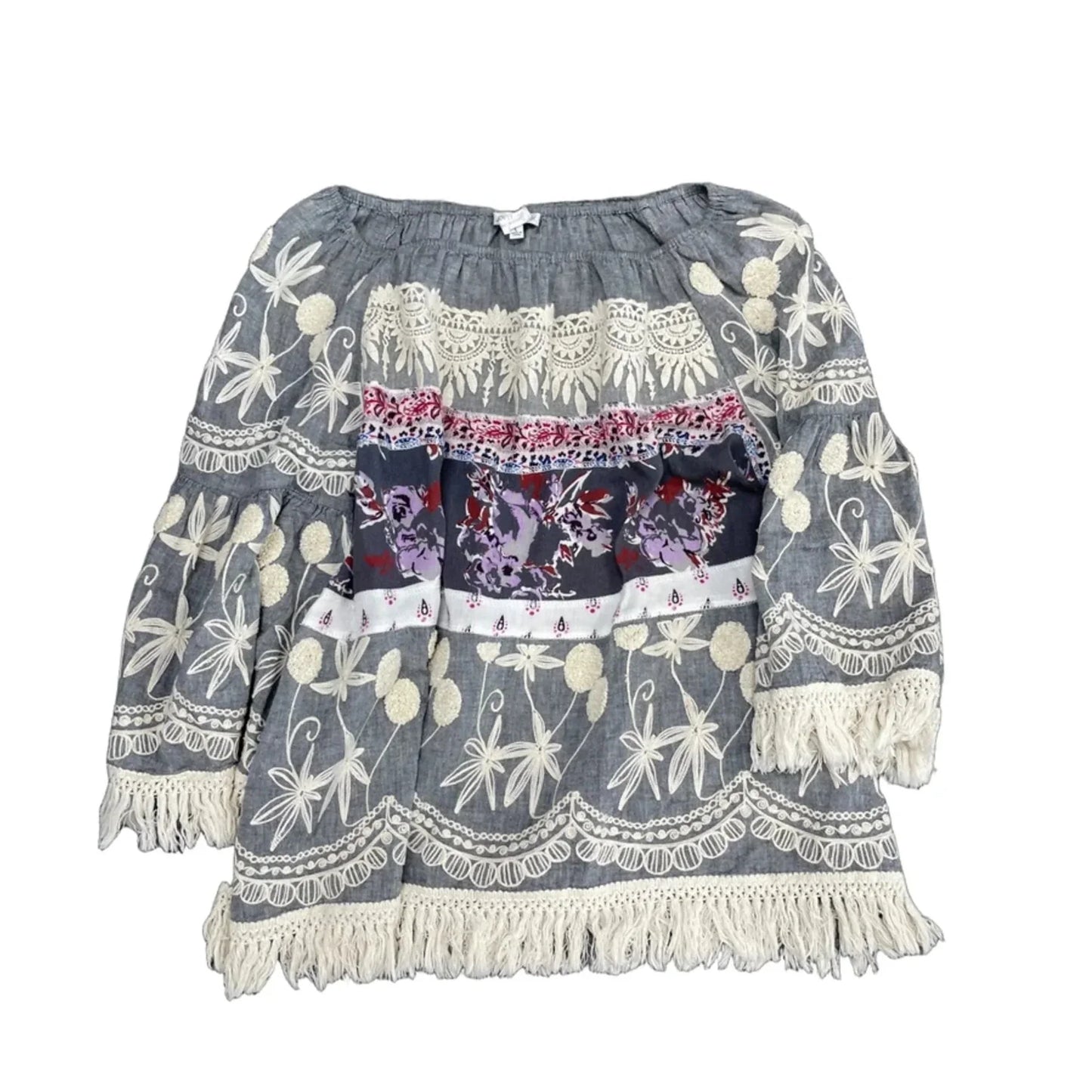 Top 3/4 Sleeve By John Mark In Grey, Size: L