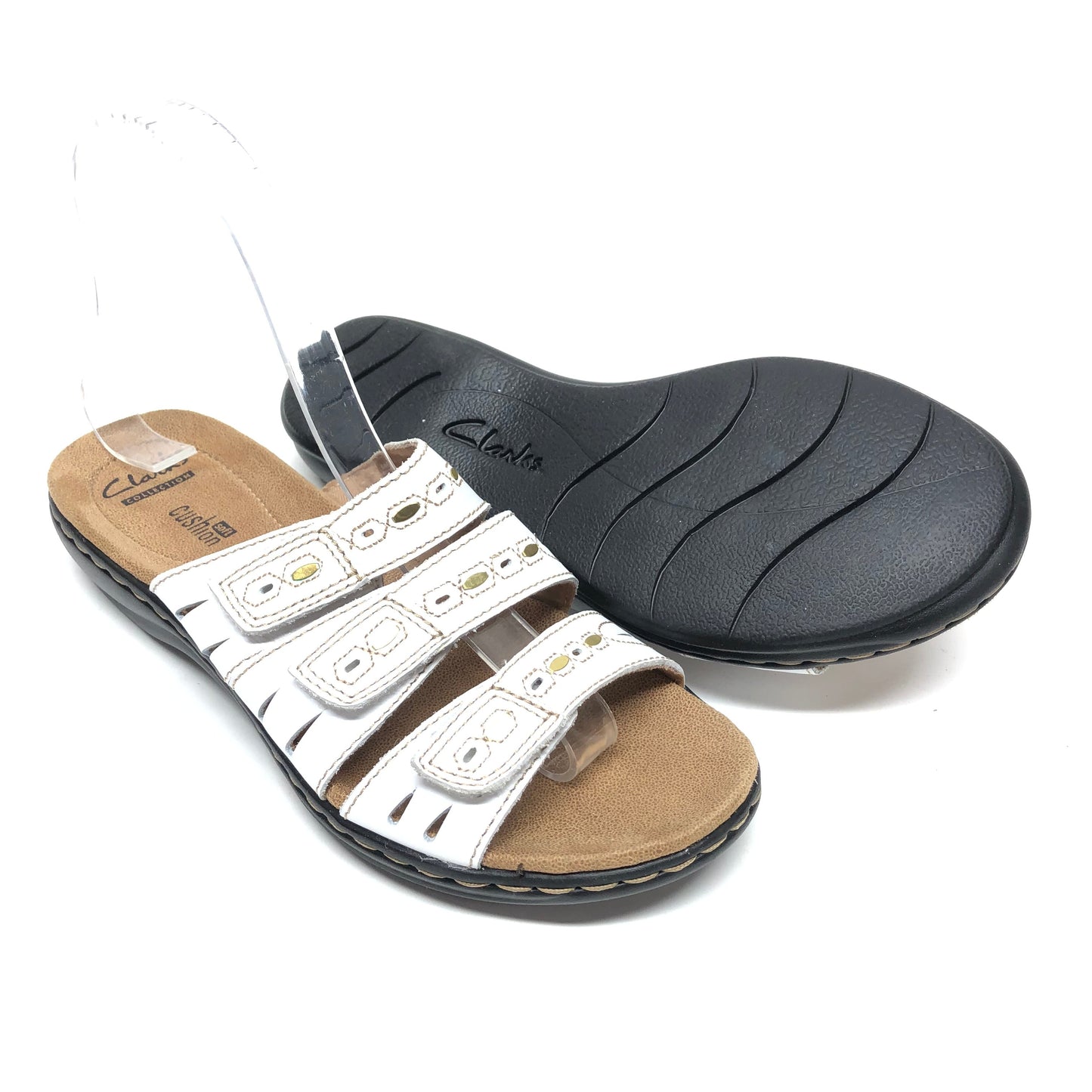 White Sandals Flats Clarks, Size 6.5