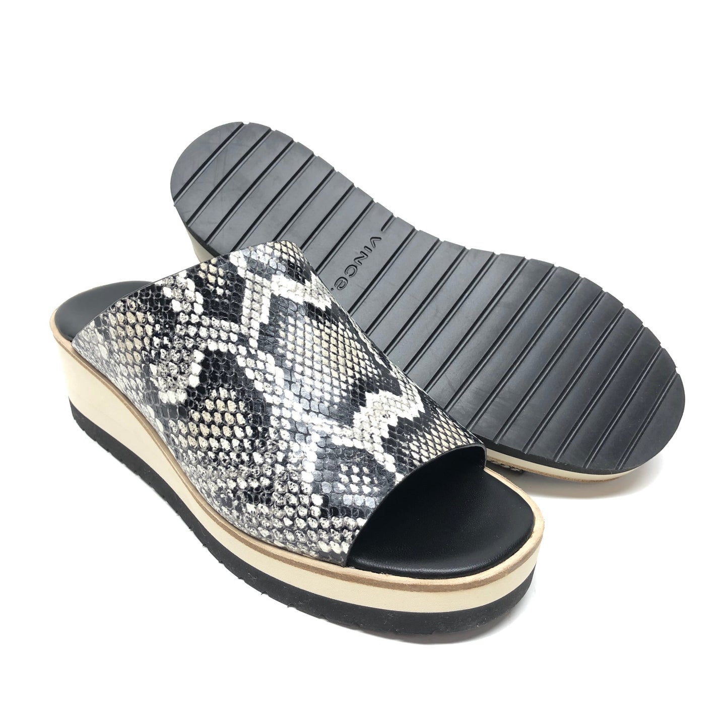 Snakeskin Print Sandals Heels Platform Vince, Size 6.5