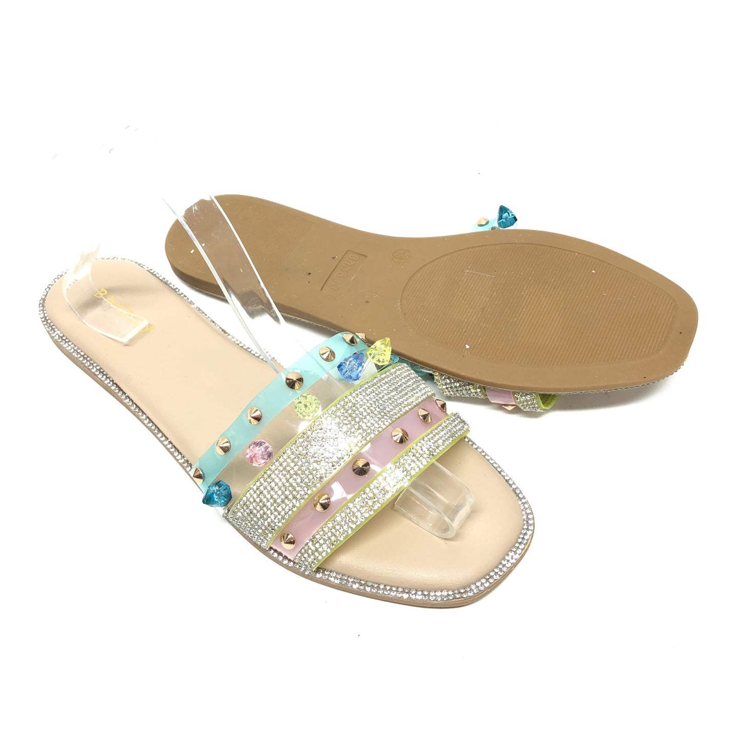 Blue & Pink Sandals Flats Bamboo, Size 10