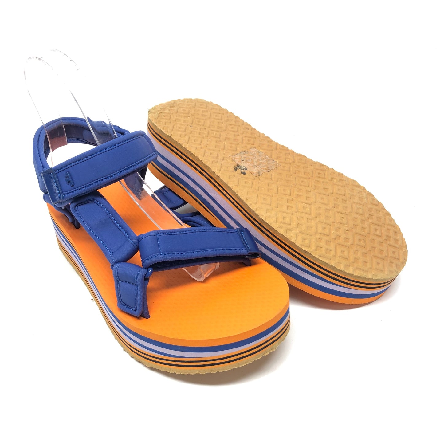 Blue & Orange Sandals Heels Platform Tory Burch, Size 8